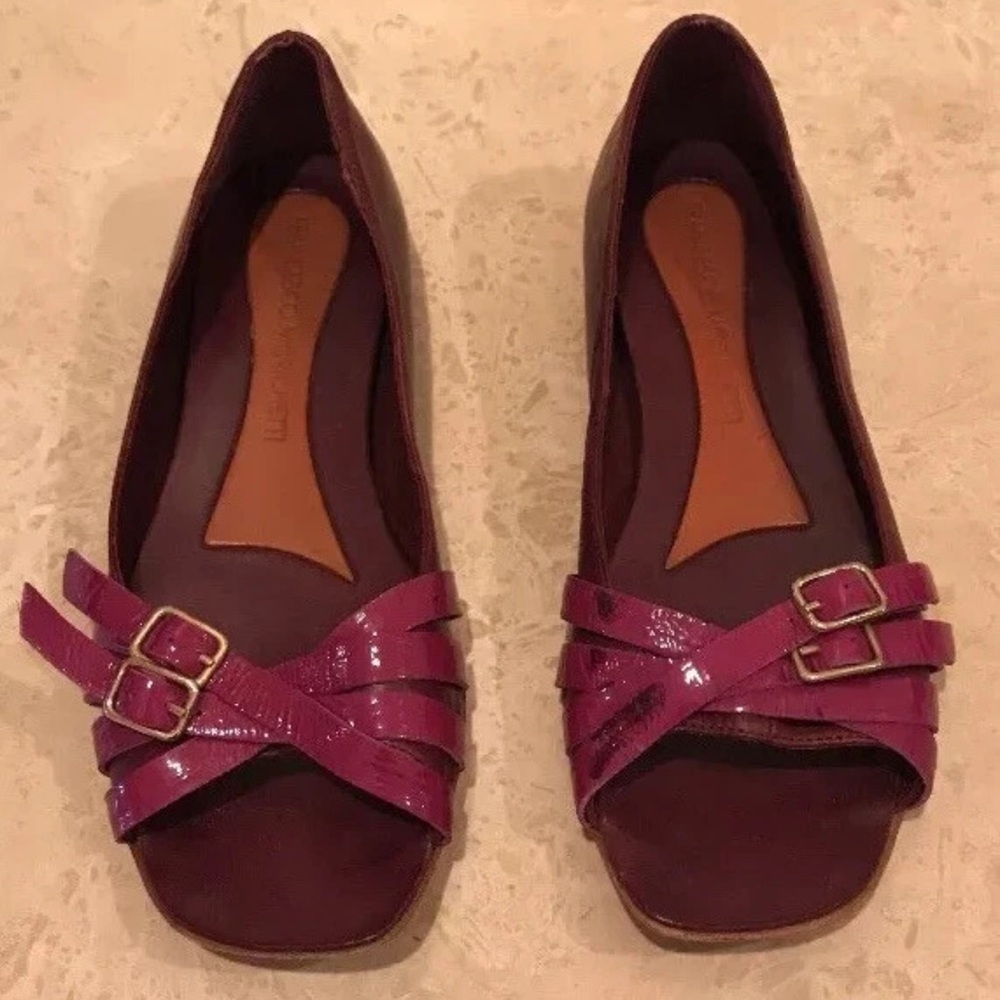 FRANCESCO MORICHETTI Leather & Patent Open Toe Flats 36M High End Made In Italy!